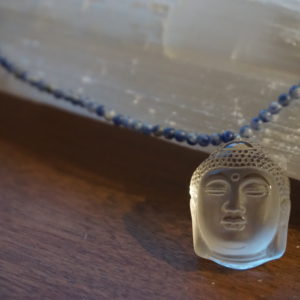 Sodalite Quartz Crystal Buddha Necklace