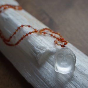 Carnelian Red Agate Quartz Crystal Buddha Necklace