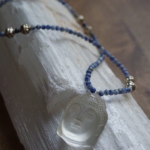 Sodalite Quartz Crystal Buddha Necklace