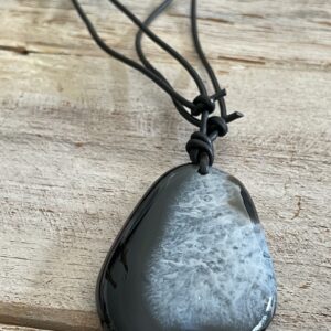 Onyx Snowflake Amulet Leather Necklace